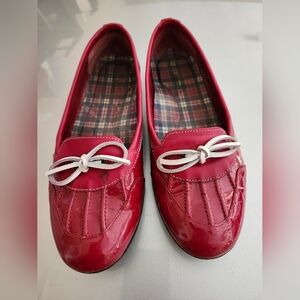 L.L. Bean Red Patent Duck Flats with Bow Accent
